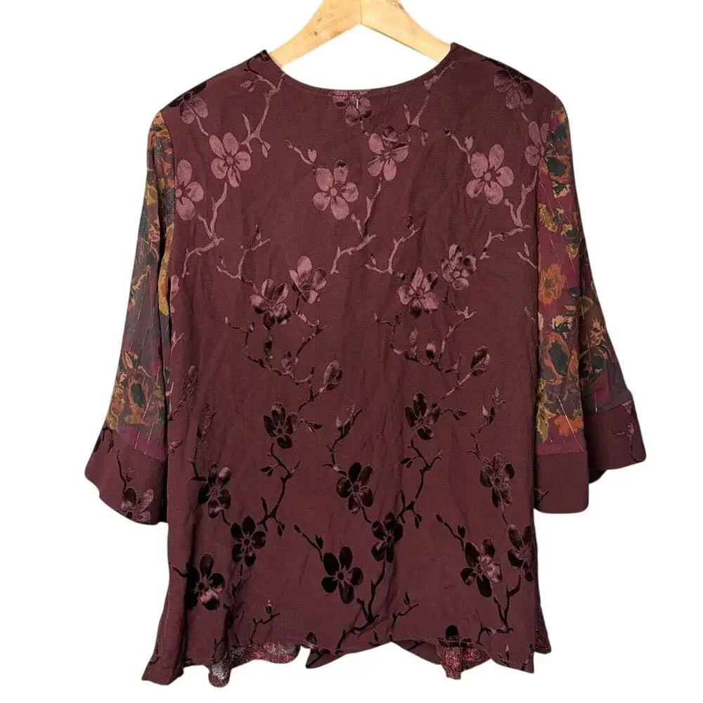 Violet Kay Satin Burnout Kimono Lace Burgundy Frog Knot Closure SZ L Whimsygoth